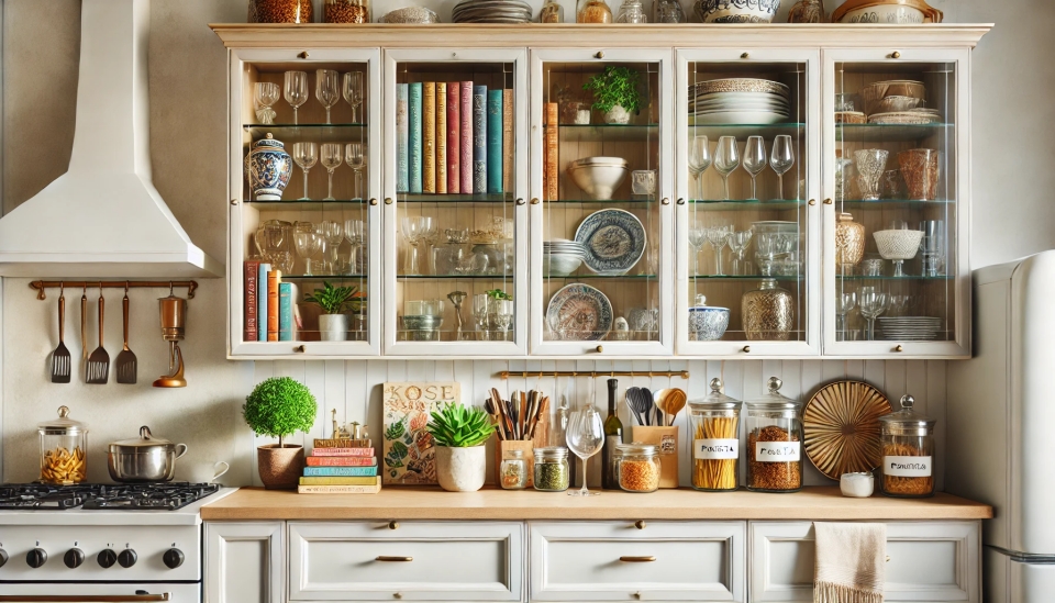 Showcasing Colorful Glassware in Cabinets